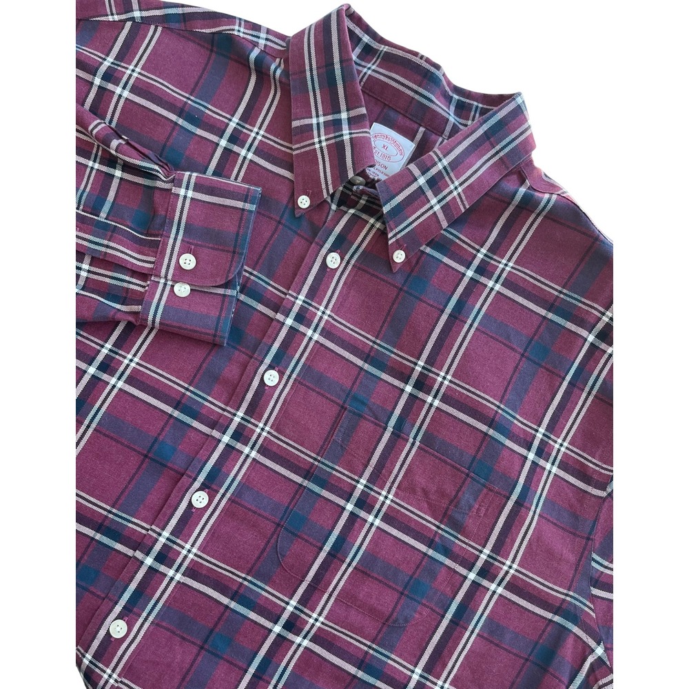 Brooks Brothers Madison Shirt Mens XL Burgundy Plaid Supima Cotton‎ Non-Iron L/S